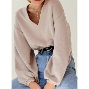 Out From Under Urban Outfitters Vivian V-Neck Cropped Sweatshirt